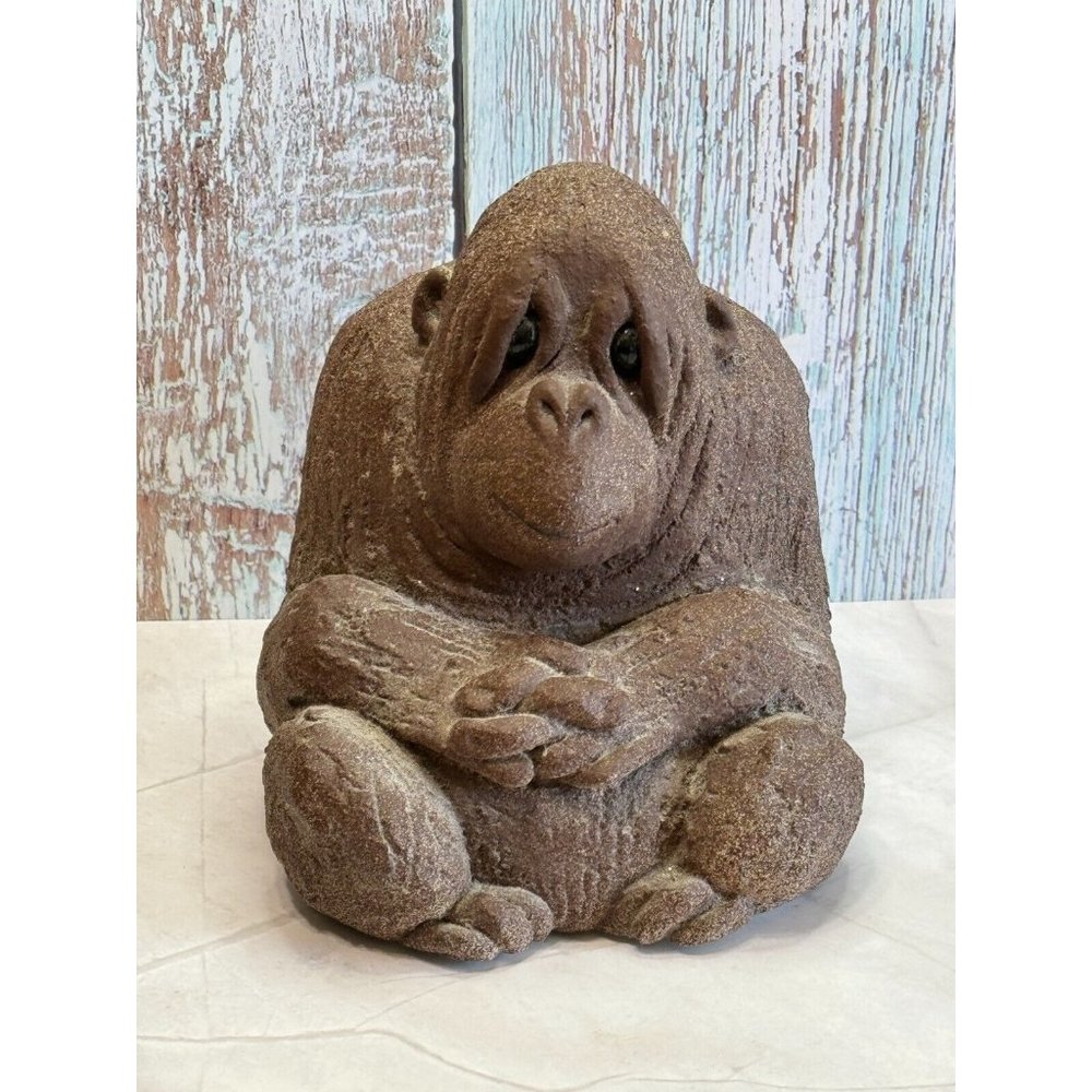 Vintage Lou Rankin Gorilla Concrete Art Sulpture Soulful Glass Eyes Signed 1985